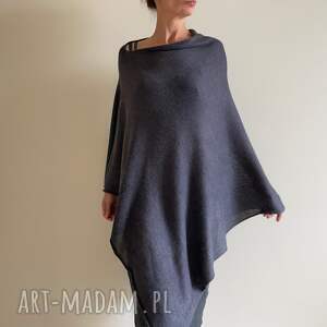 anna damzyn ponczo z wełny merino grafitowe, narzutka wełniana, one size sweter
