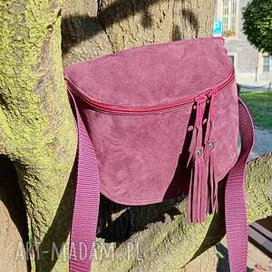 Bordowa nerka z naturalnego zamszu - mała torebka handmade