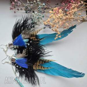 kolczyki kolorowe energetyczne pióra duże lekkie wykonane w pojedynczym