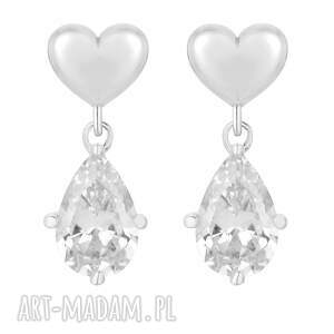 srebrne kolczyki serca z cyrkoniami sercami, serduszkami