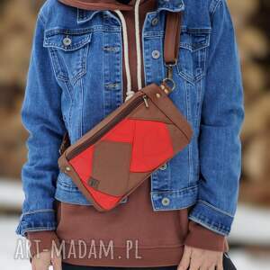 Prezent brązowo czerwona damska saszetka midi