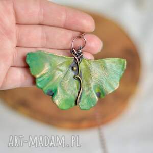zielony ginko - naszyjnik z liściem, biżuteria miedzi prezent na święta