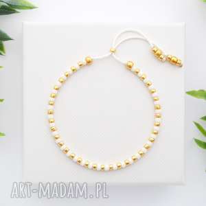 bransoletka koralikowa minimal dots - white and gold niedroga biżuteria modna