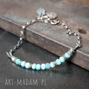larimar i akwamaryn delikatna srebrna bransoletka srebro oksydowane kamienie