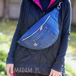 upcyklingowa jeansowa nerka xxl, mini plecak nerkoplecak na prezent, dżinsowa