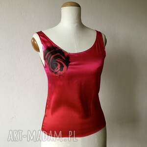 bluzki jedwabny top czarna róża czerono - amarantowy, moda, slowfashion