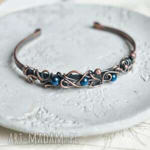 handmade blue - bransoletka miedziana z hematytem niebieskim