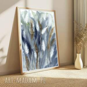 trawy 50x70cm, akwarela łąka plakat, szuwary