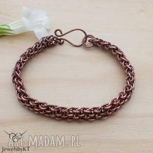 mocno spleciona - bransoletka biżuteria z miedzi chainmaille surowa