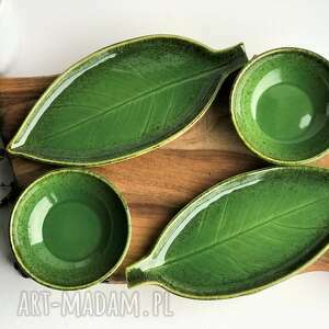 handmade ceramika zestaw ceramiczny dla dwojga - 2 x talerz liść plus 2 x