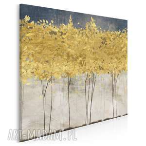 obraz na płótnie - złote drzewa w kwadracie 80x80 cm 77102, abstrakcja
