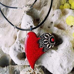 handmade naszyjniki wisiorek w kształcie serca asymetrycznego czerwony naszyjnik
