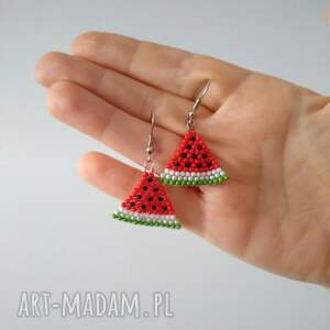 arbuzy z koralików, drobne kolczyki ręcznie robione