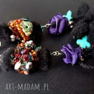 handmade klipsy klipsy pompony długie boho - kwiaty x1