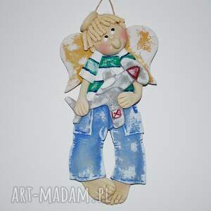 kiedyś polecę - aniołek z masy solnej, prezent, dekoracja - anioł