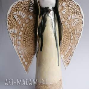 handmade ceramika duży anioł perłowy