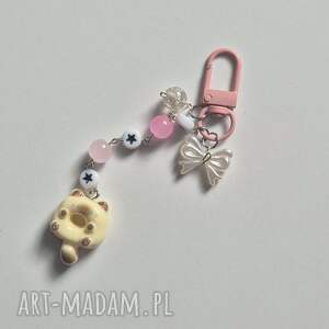 Brelok z kotkiem i kokardką handmade do kluczy i torebki