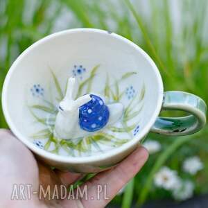 handmade ceramika filiżanka do herbaty z figurką ślimaka | do kawy | niezapominajka | ok