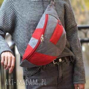 Prezent czerwono szara damska nerka XXL, mini plecak, nerkoplecak
