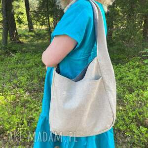 handmade na ramię torba lniana dwustronna 100% naturalny len 49x38 cm