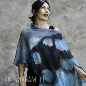 handmade poncho ponczo niebiesko czarne