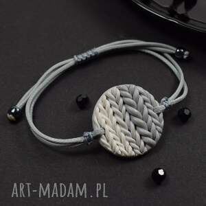wełniane sploty - bransoletka z regulacją w odcieniach szarości i bieli