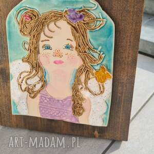 anioł ceramiczny na desce, prezent, ozdoba rękodzieło