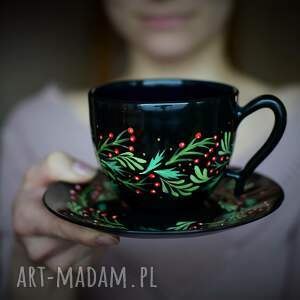 handmade upominek na święta filiżanka ceramiczna ręcznie malowana zimowe gałązki