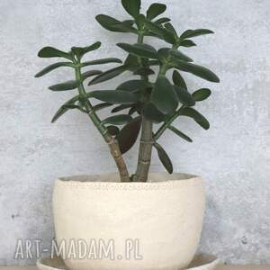 Doniczka ceramiczna z podstawką - surowa glina handmade