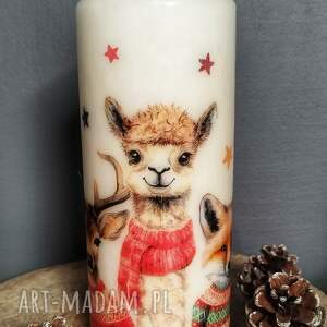 świeca dekoracyjna 20 cm zwierzęta w swetrach lama, lis, jeleń, pomysł