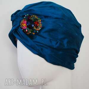 jedwabny turban, szantung, turkus