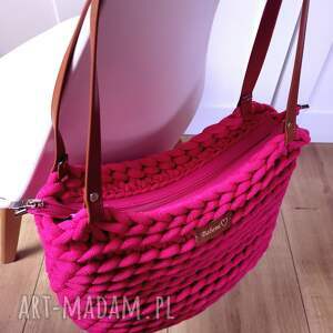 torba boho weave bag - kolor fuksjowy grubego sznurka na szydełku