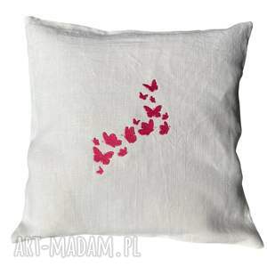 handmade poduszki poduszka lniana 40x40 cm z haftem motyle wkład gratis