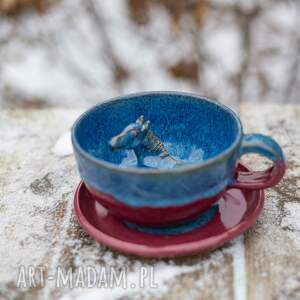 ręcznie zrobione ceramika filiżanka z koniem | malinowy król| filiżanka do kawy