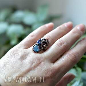 heaven - pierścionek z kyanitem i lapis lazuli, miedziana biżuteria prezent