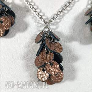 Minimalistyczny zestaw biżuterii z naturalnej skóry i stali - naszyjnik, lekkie kolczyki