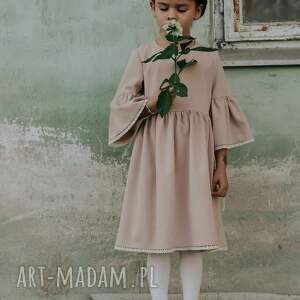 handmade sukienka z bawełnianą koronką alice, beżowa