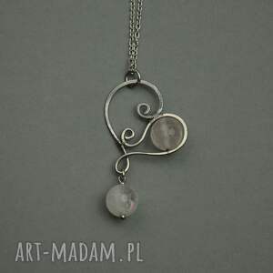 Wisiorek serce z kwarcem różowym wire wrapping - stal chirurgiczna