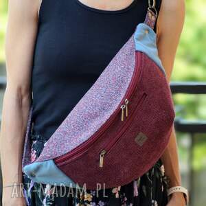 wiśniowo - błękitna nerka xxl, mini plecak, nerkoplecak pluszowa saszetka