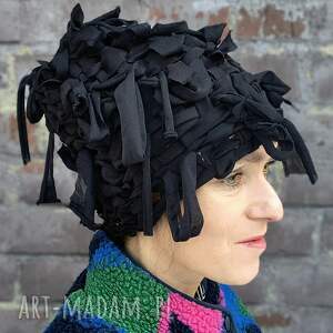 czapka artystyczna, zimowa, fikuśna frędzle, duża czapa