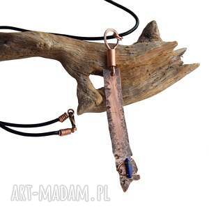 wisiorki naszyjnik z oksydowanej miedzi, lapis lazuli i rzemienia /1/