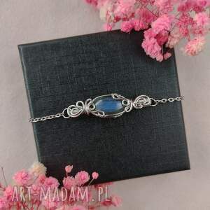 bransoletka labradoryt niebieski stal chirurgiczna handmade wirewrapping