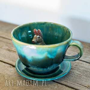 azulhorse filiżanka z figurką królika / leśne jeziorko/ ok 380 ml s, ceramika
