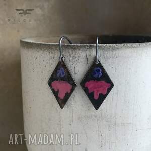 Kolczyki Little Flowers - Cold Rose dzu, ręcznie malowane kwiaty