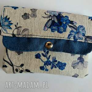 handmade mini portfelik niebieskie kwiaty