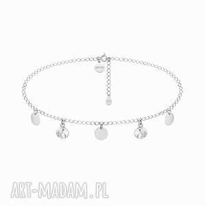 handmade naszyjniki srebrny choker z okrągłymi blaszkami i bezbarwnymi kryształami