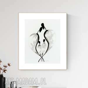 grafika 40x50 cm malowana ręcznie, abstrakcja, styl skandynawski, grafika czarno-biała