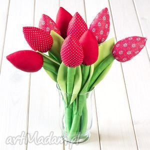 ręcznie wykonane dekoracje tulipany czerwony bawełniany bukiet