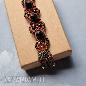 bransoletka z obsydianami i agatami biżuteria makrama, magiczna ozdoba