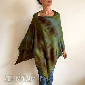 handmade poncho narzutka wełniana green&brown